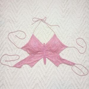 Y2K Pink Beaded Sequin Butterfly Fairy Top
